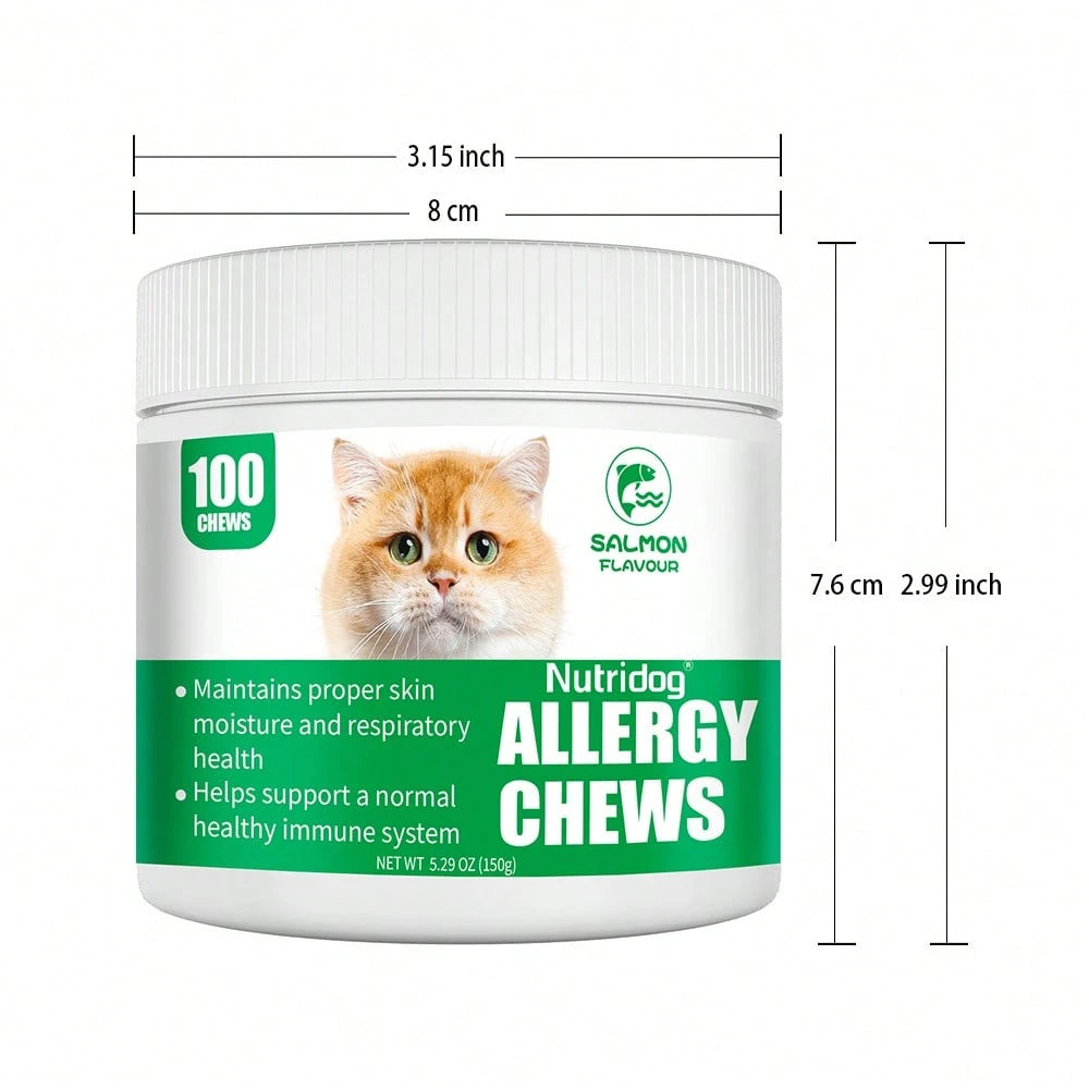 Allergy Relief Chews for Cats – Immune Support with Colostrum, Probiotics & Salmon Oil (100 Count)