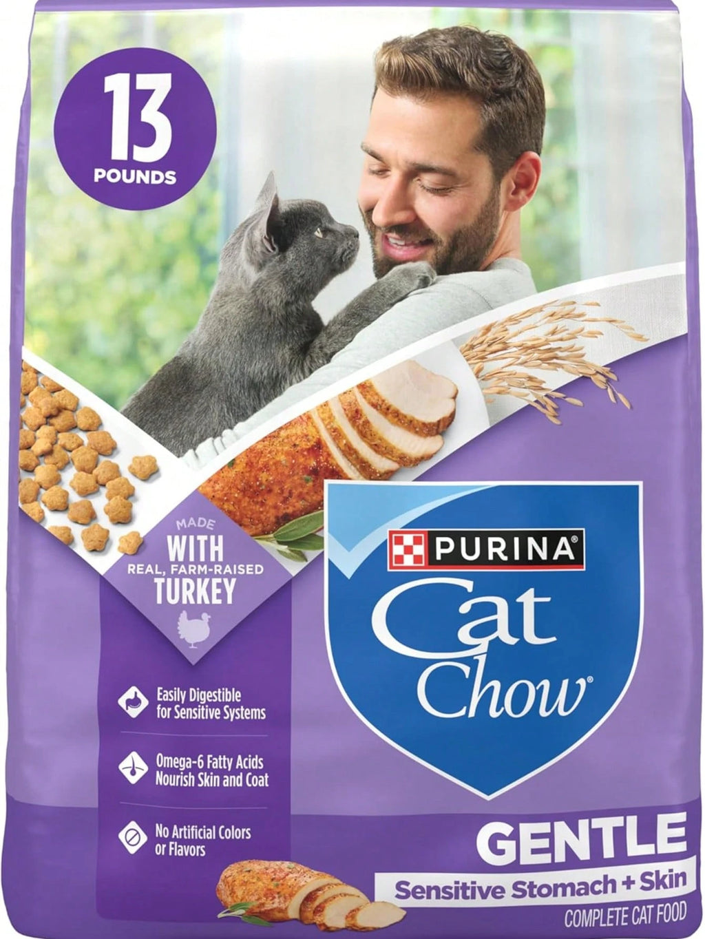 Cat Chow Gentle Sensitive Stomach & Skin Dry Cat Food with Turkey – 13 lb Bag