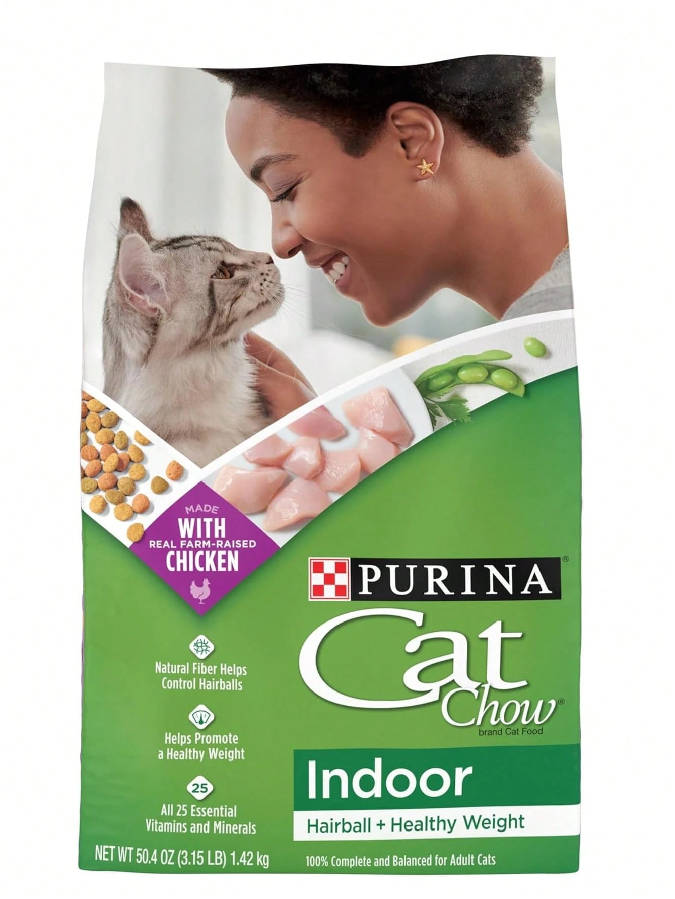 Cat Chow Indoor Healthy Weight & Hairball Control Dry Cat Food with Chicken – 4 Pack (3.15 lb Bags)