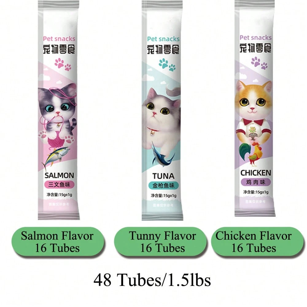 Lickable Creamy Purée Cat Treats – Tuna, Salmon & Chicken Squeezable Tubes