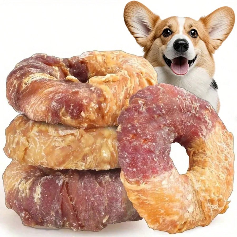 5-Inch Chicken & Duck Wrapped Rawhide Donut Dog Chews – Long-Lasting High Protein Treats for Medium & Large Dogs