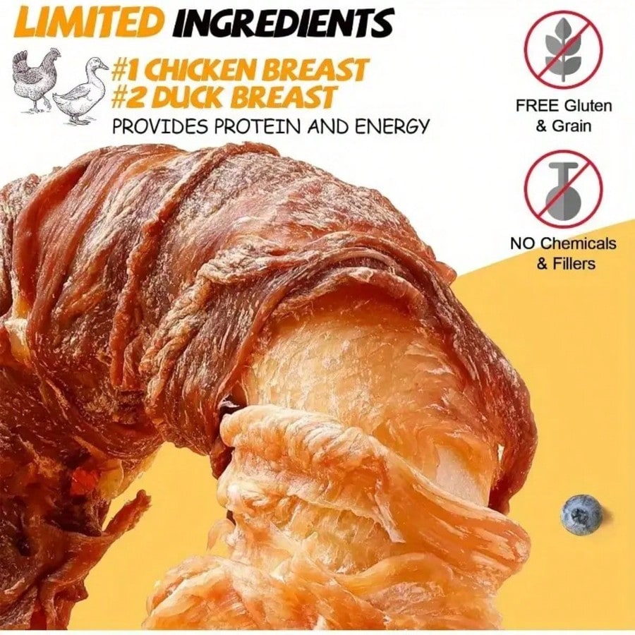5-Inch Chicken & Duck Wrapped Rawhide Donut Dog Chews – Long-Lasting High Protein Treats for Medium & Large Dogs