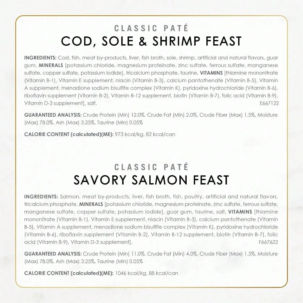 Fancy Feast Seafood Classic Pate Collection Grain-Free Wet Cat Food Variety Pack – 3 oz Cans (12 Pack)