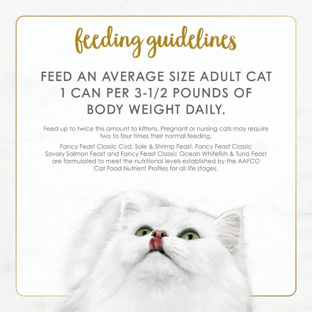 Fancy Feast Seafood Classic Pate Collection Grain-Free Wet Cat Food Variety Pack – 3 oz Cans (12 Pack)