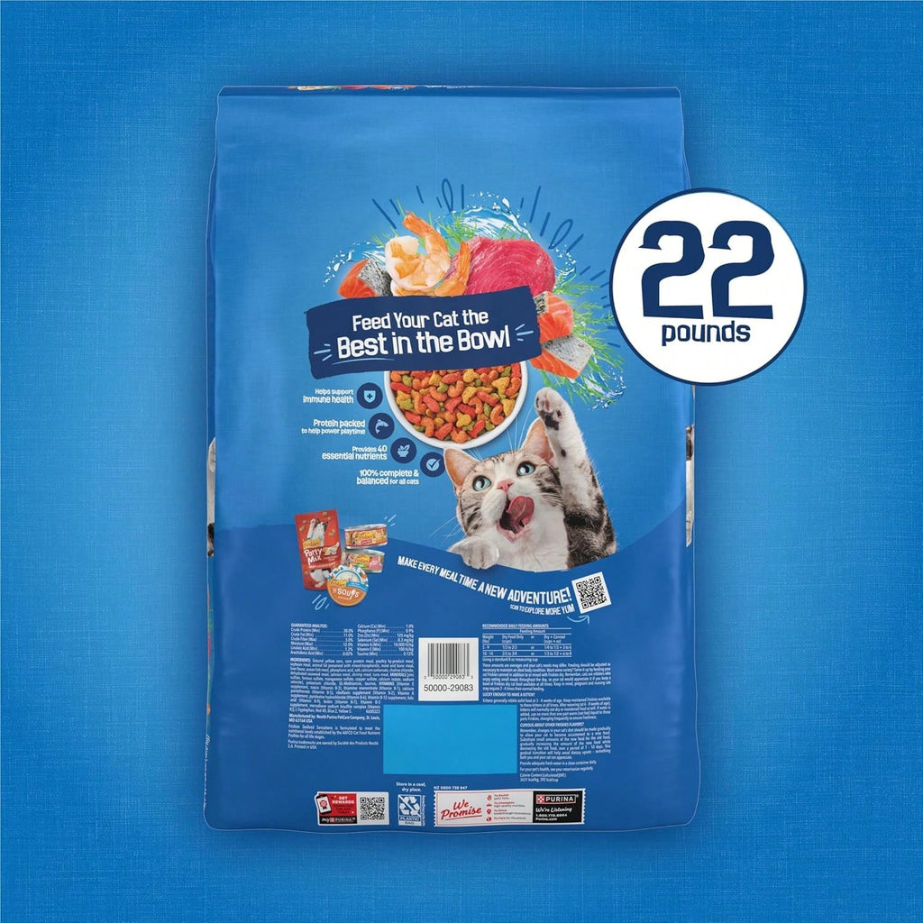 Friskies Seafood Sensations Dry Cat Food – Salmon, Tuna & Shrimp Flavors, 22 lb Bag