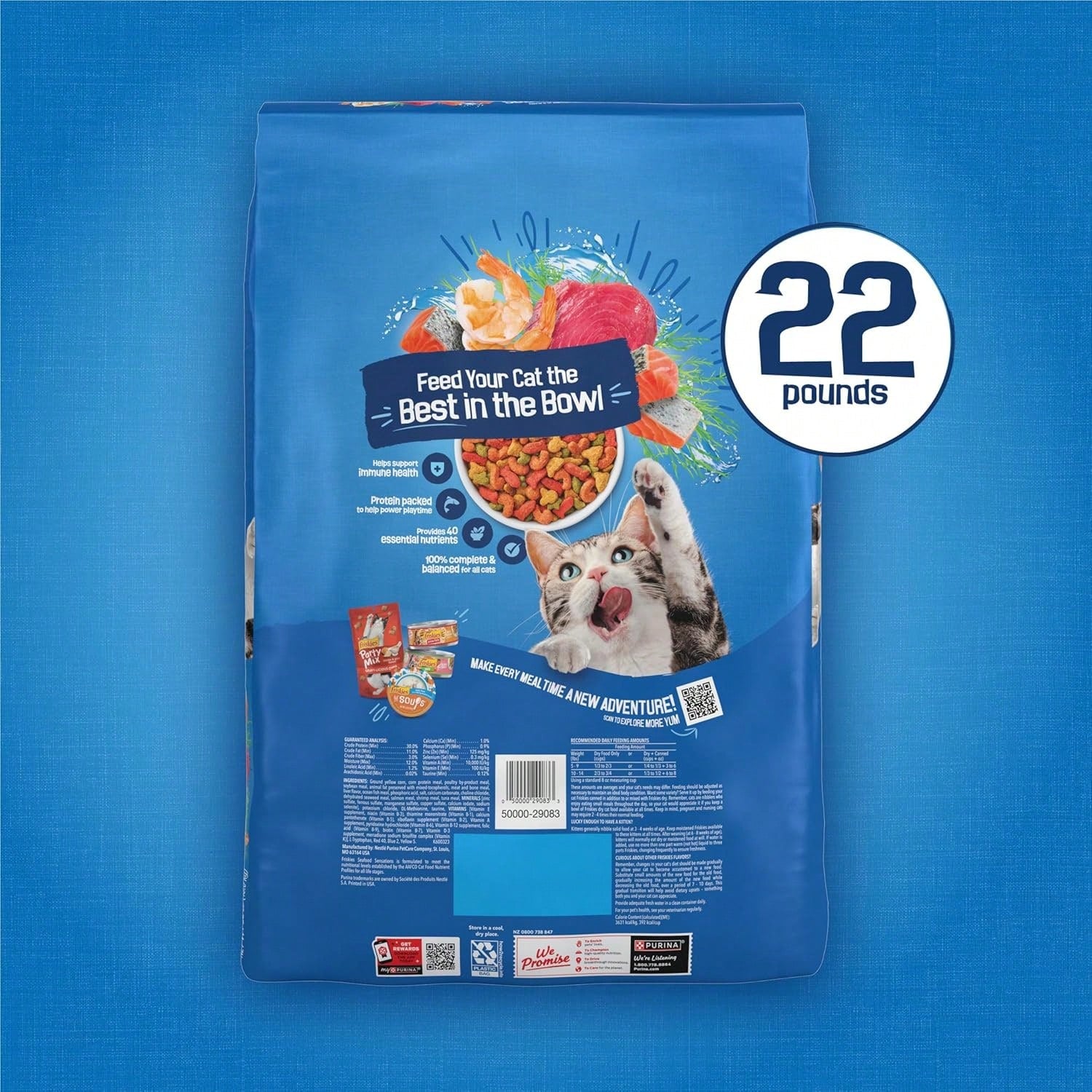 Friskies Seafood Sensations Dry Cat Food – Salmon, Tuna & Shrimp Flavors, 22 lb Bag