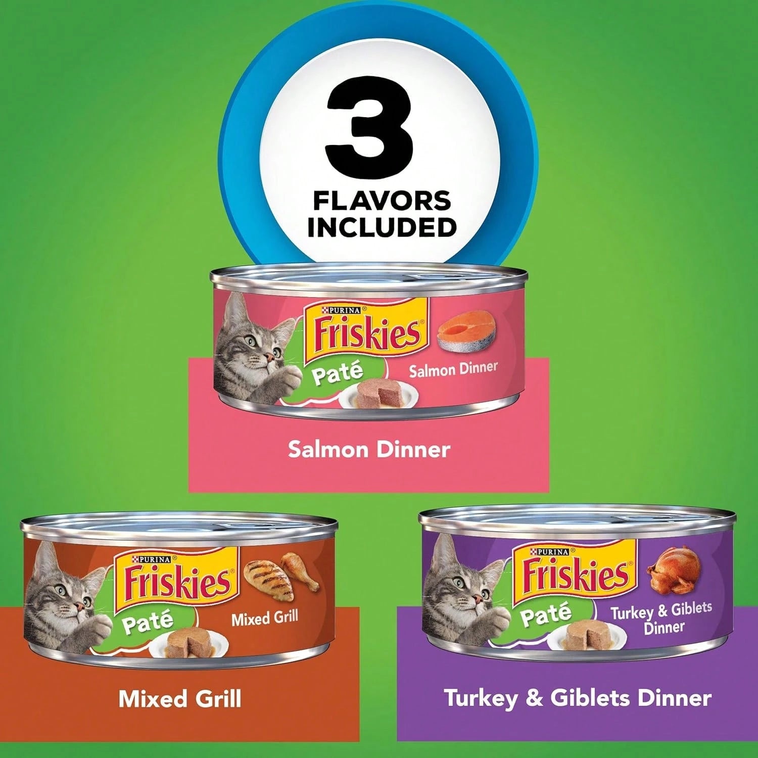 Friskies Wet Cat Food Pâté Variety Pack – Salmon, Turkey & Giblets, Mixed Grill (2 x 12 Pack)