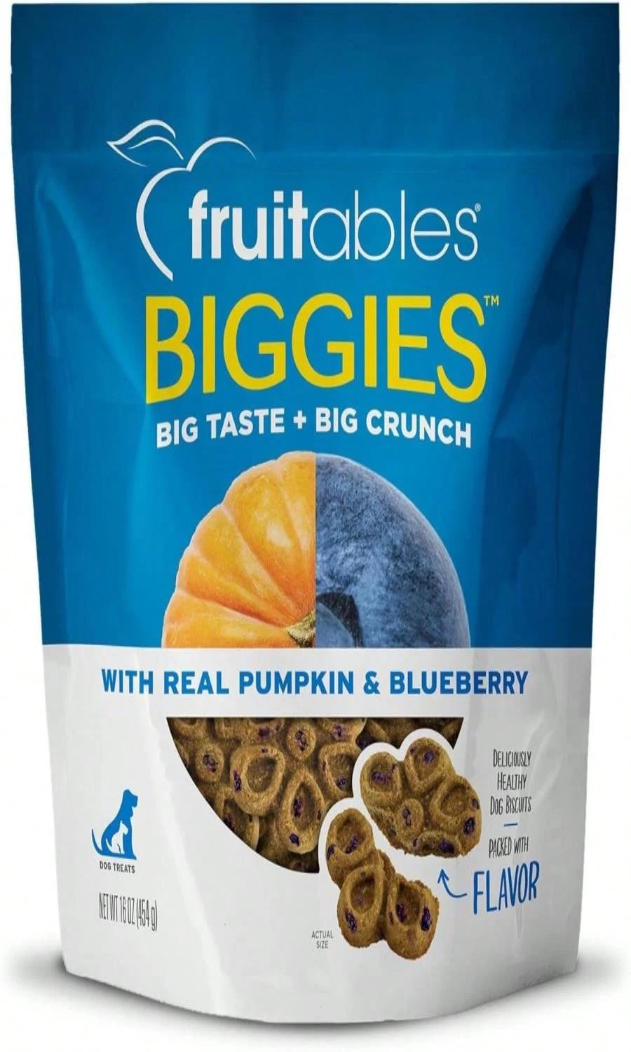 Fruitables Biggies Dog Biscuits – Crispy Apple & Bacon Pumpkin Crunch Treats (16 oz, Wheat-Free)