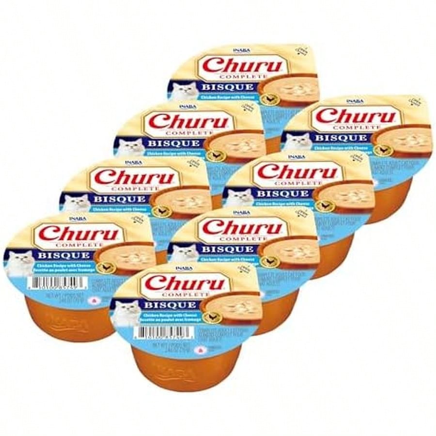 INABA Churu Complete Bisque Wet Cat Food – Chicken Recipe, Grain-Free High Protein Cups (8 x 2.46 oz)