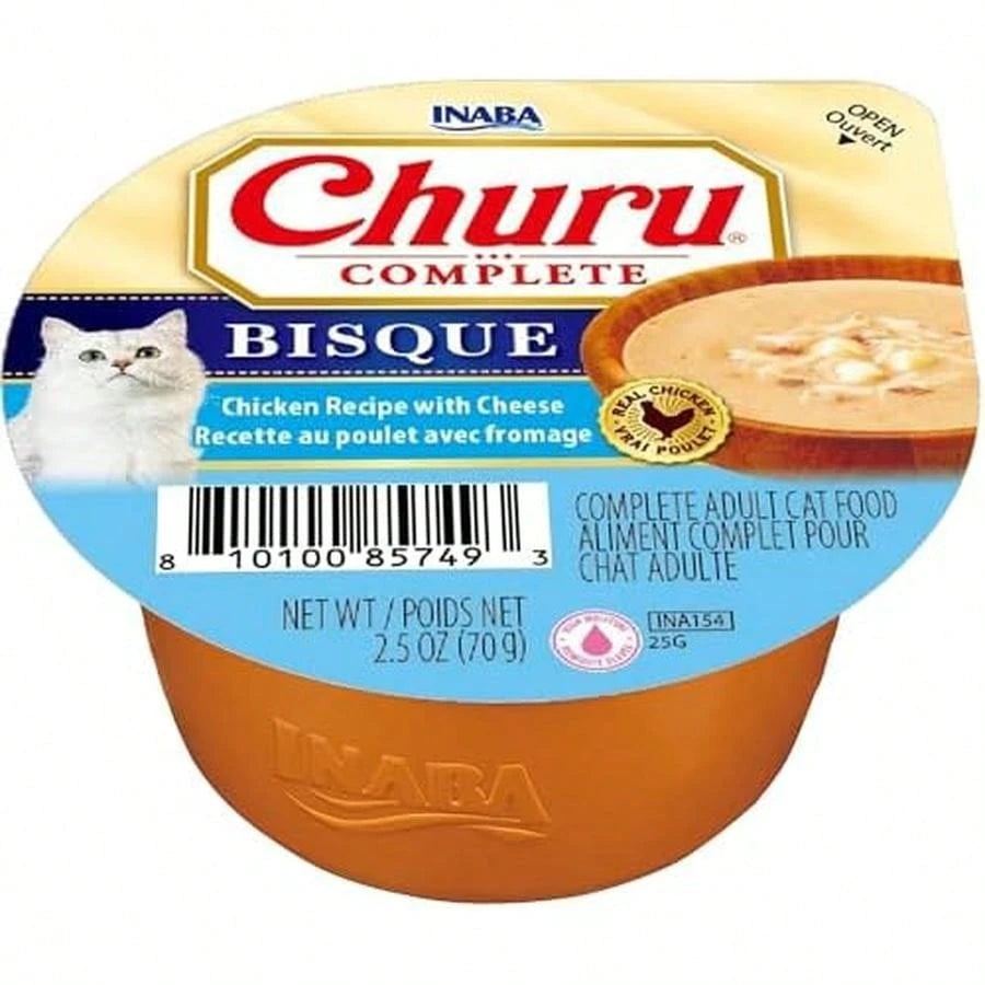 INABA Churu Complete Bisque Wet Cat Food – Chicken Recipe, Grain-Free High Protein Cups (8 x 2.46 oz)