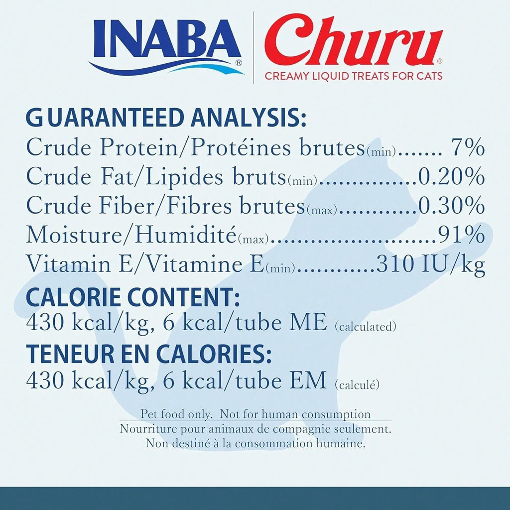 INABA Churu Lickable Cat Treats – Tuna Recipe Creamy Purée (4 Tube Pack)