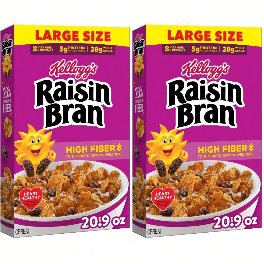 Kellogg’s Raisin Bran Breakfast Cereal – High Fiber Whole Grain (20.9 oz Large Size)