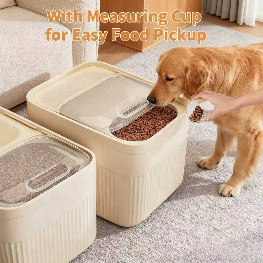 Large Airtight Pet Food Storage Container – Easy-Open Leak-Proof Dry Food Dispenser for Dogs, Cats & Small Pets (White)