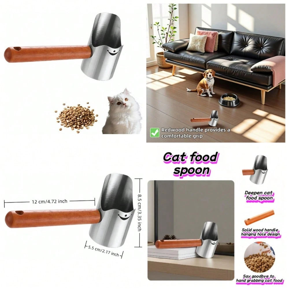 Multi-Pet Food Scoop – Carbon Steel Measuring Scoop with Wooden Handle for Dogs, Cats, Birds & Rabbits