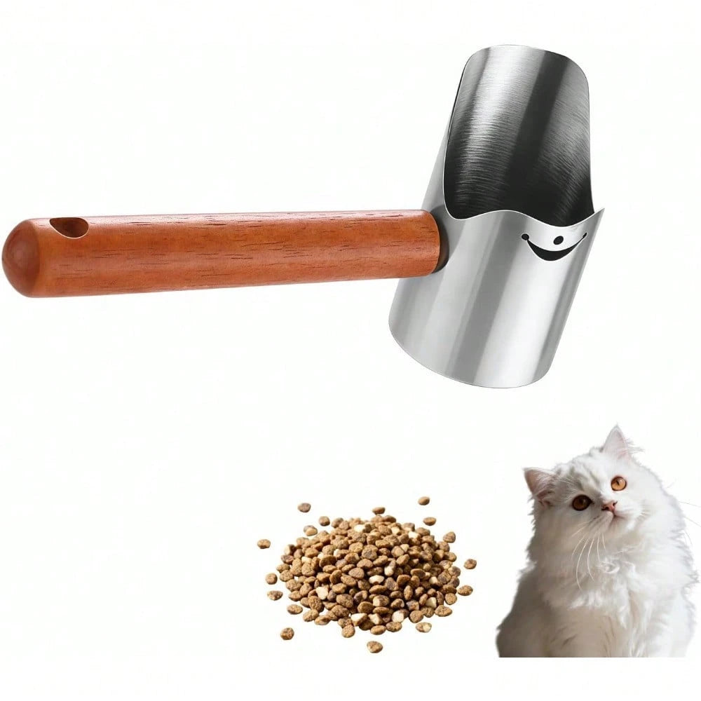 Multi-Pet Food Scoop – Carbon Steel Measuring Scoop with Wooden Handle for Dogs, Cats, Birds & Rabbits