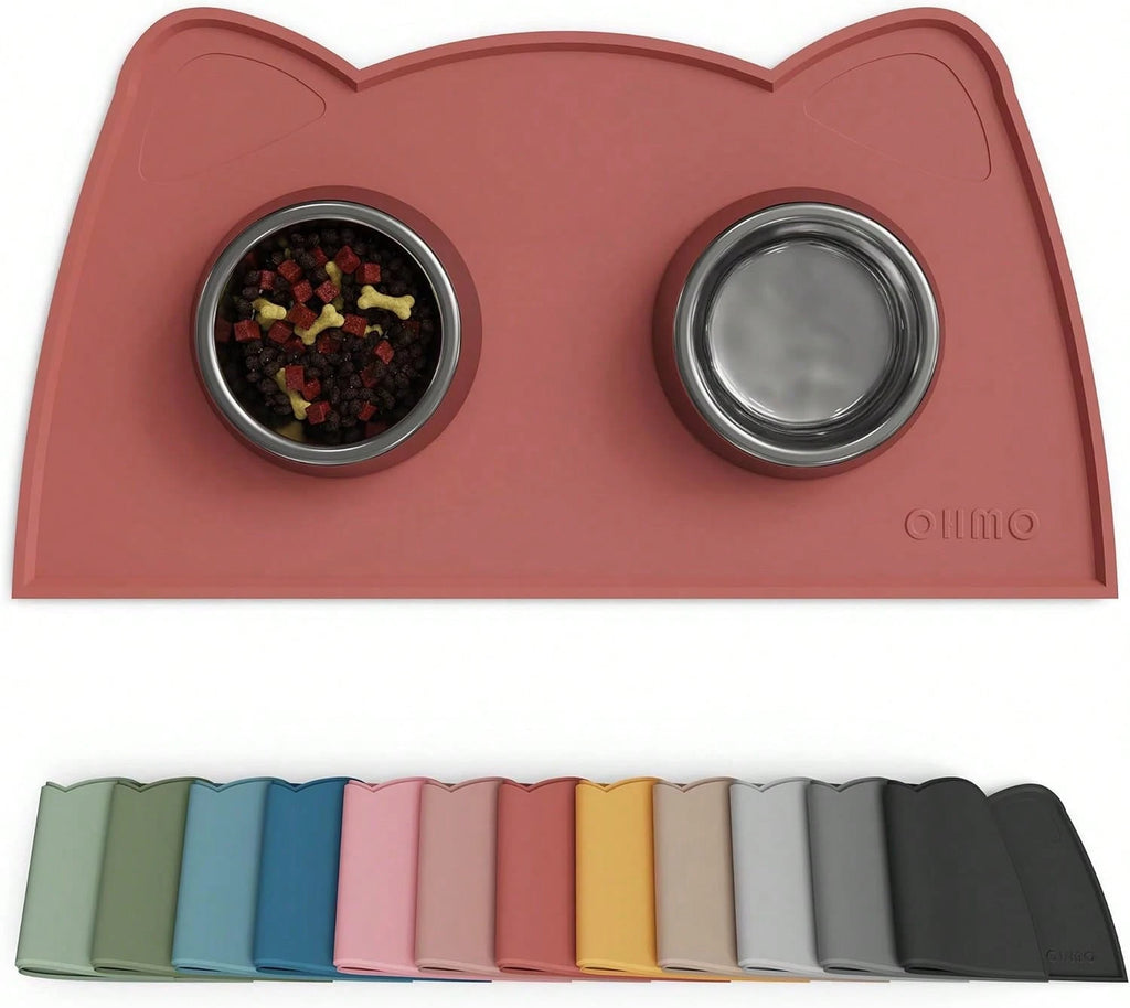 OHMO Silicone Cat Food Mat – Non-Skid Waterproof Pet Feeding Placemat for Dog & Cat Bowls (18 x 9.8 in)