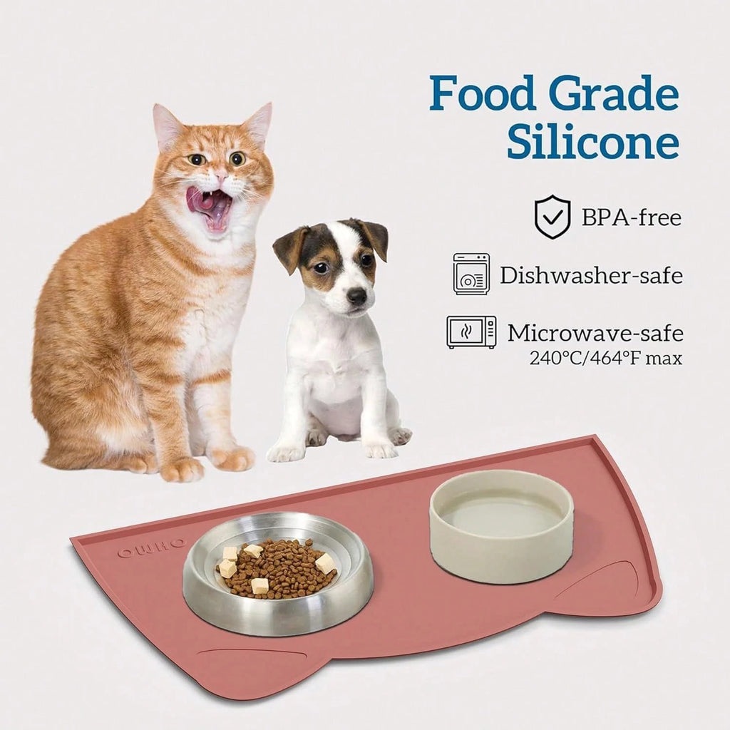 OHMO Silicone Cat Food Mat – Non-Skid Waterproof Pet Feeding Placemat for Dog & Cat Bowls (18 x 9.8 in)