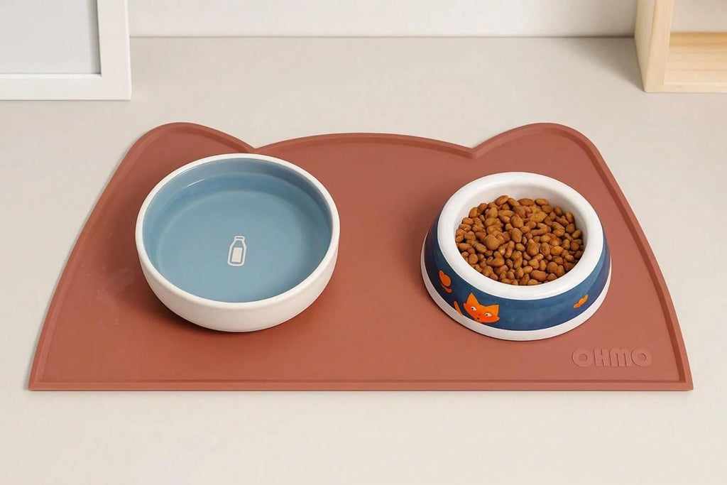 OHMO Silicone Cat Food Mat – Non-Skid Waterproof Pet Feeding Placemat for Dog & Cat Bowls (18 x 9.8 in)