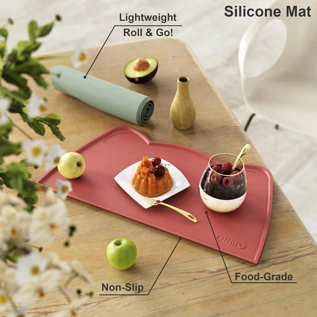 OHMO Silicone Cat Food Mat – Non-Skid Waterproof Pet Feeding Placemat for Dog & Cat Bowls (18 x 9.8 in)