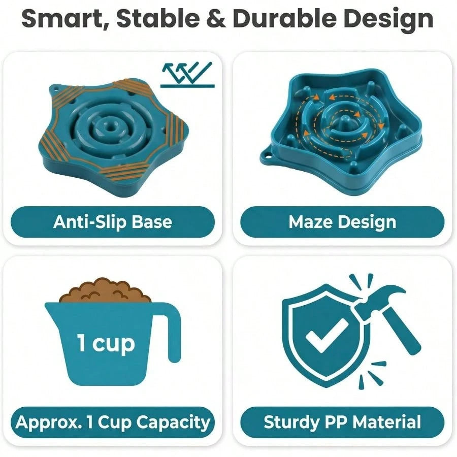 Pet Slow Feeder Bowl for Small Dogs – Puzzle Anti-Choking Slow Eating Bowl (350ml, BPA-Free)