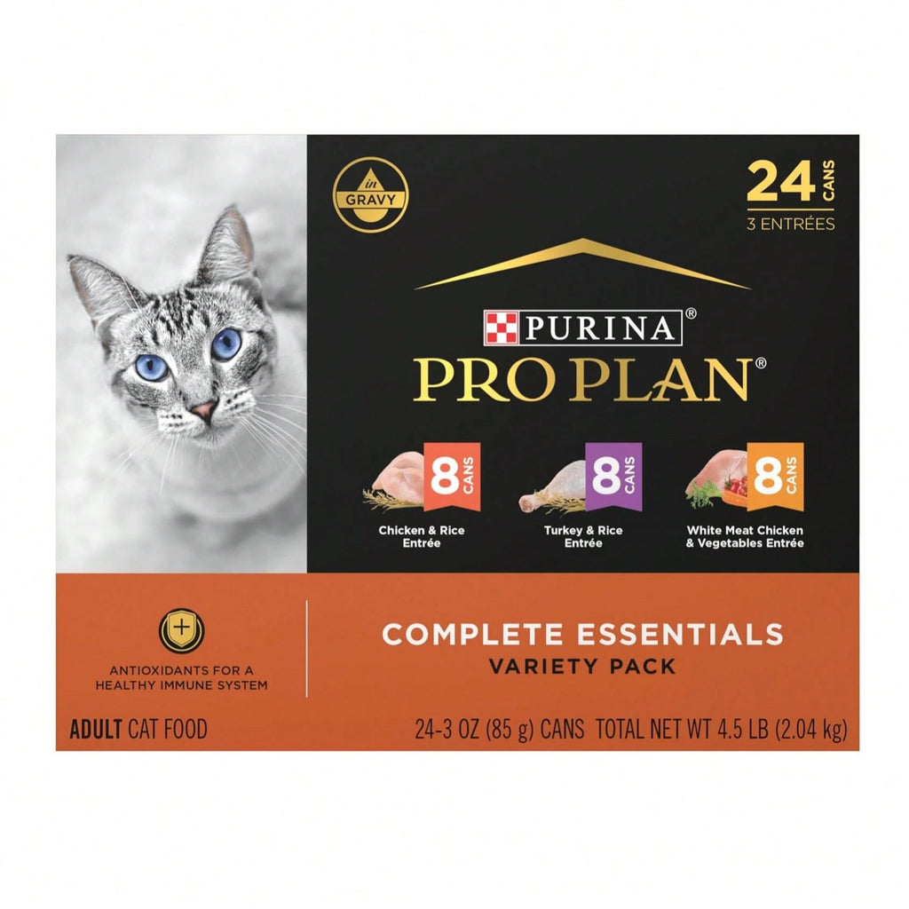 Purina Pro Plan Gravy Wet Cat Food Variety Pack – High Protein Chicken & Turkey (24 Pack, 3 oz Cans)