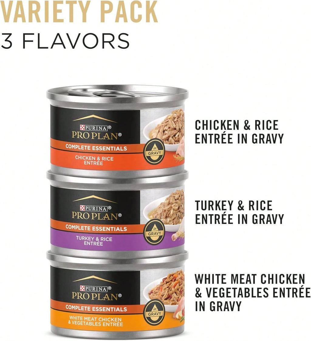 Purina Pro Plan Gravy Wet Cat Food Variety Pack – High Protein Chicken & Turkey (24 Pack, 3 oz Cans)